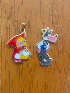 Vintage Little Red Riding Hood & Big Bad Wolf Enamel Charms F.R.A.